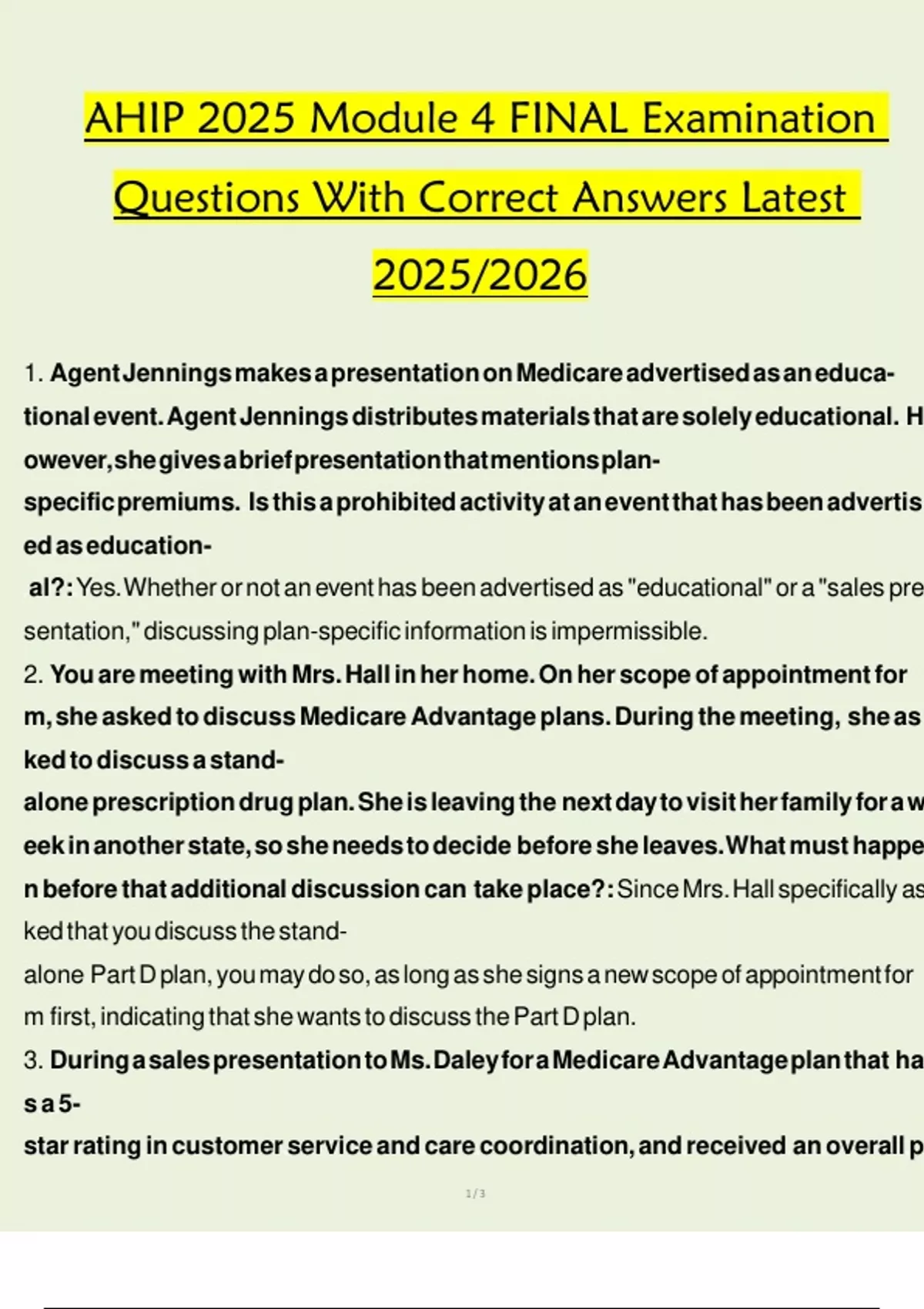 AHIP 2025 Module 4 FINAL Examination Questions With Correct Answers ...