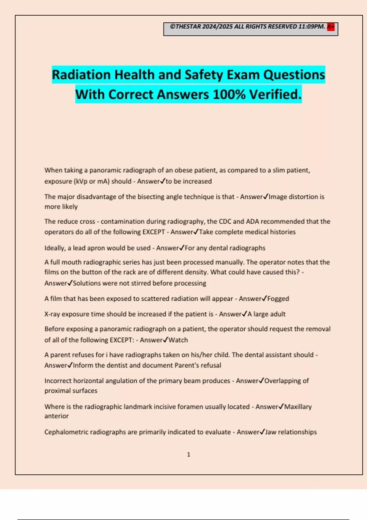 Radiation Health and Safety Exam Questions With Correct Answers 100% ...