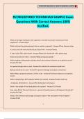 RV REGISTERED TECHNICIAN SAMPLE Exam Questions With Correct Answers 100&percnt; Verified&period;