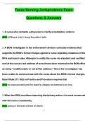 TEXAS NURSING JURISPRUDENCE EXAM &lpar;Latest 2025 &sol; 2026 Update&rpar; Questions and Verified Answers &vert; 100&percnt; Correct &vert; Grade A&plus;