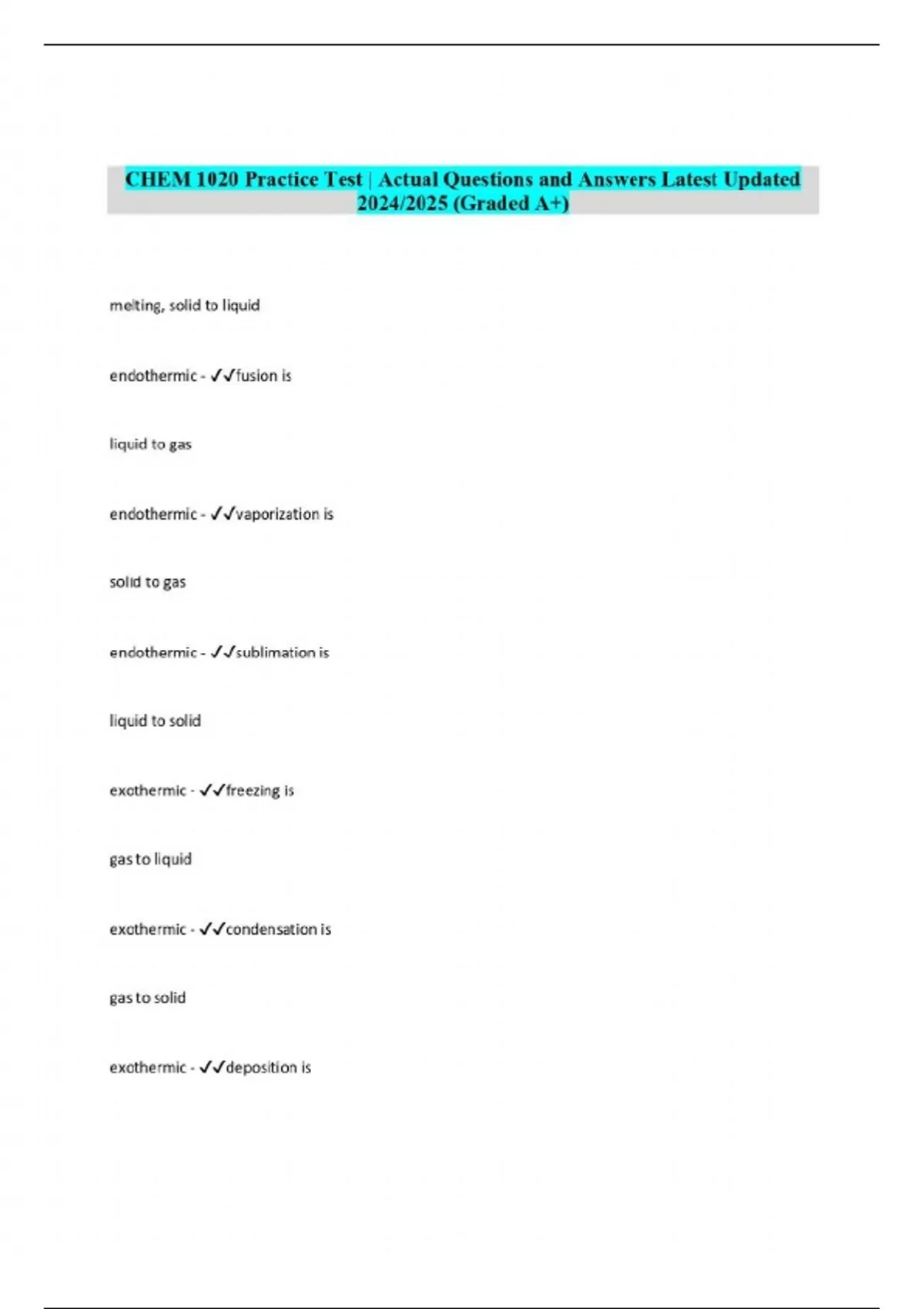 CHEM 1020 Practice Test | Actual Questions and Answers Latest Updated ...