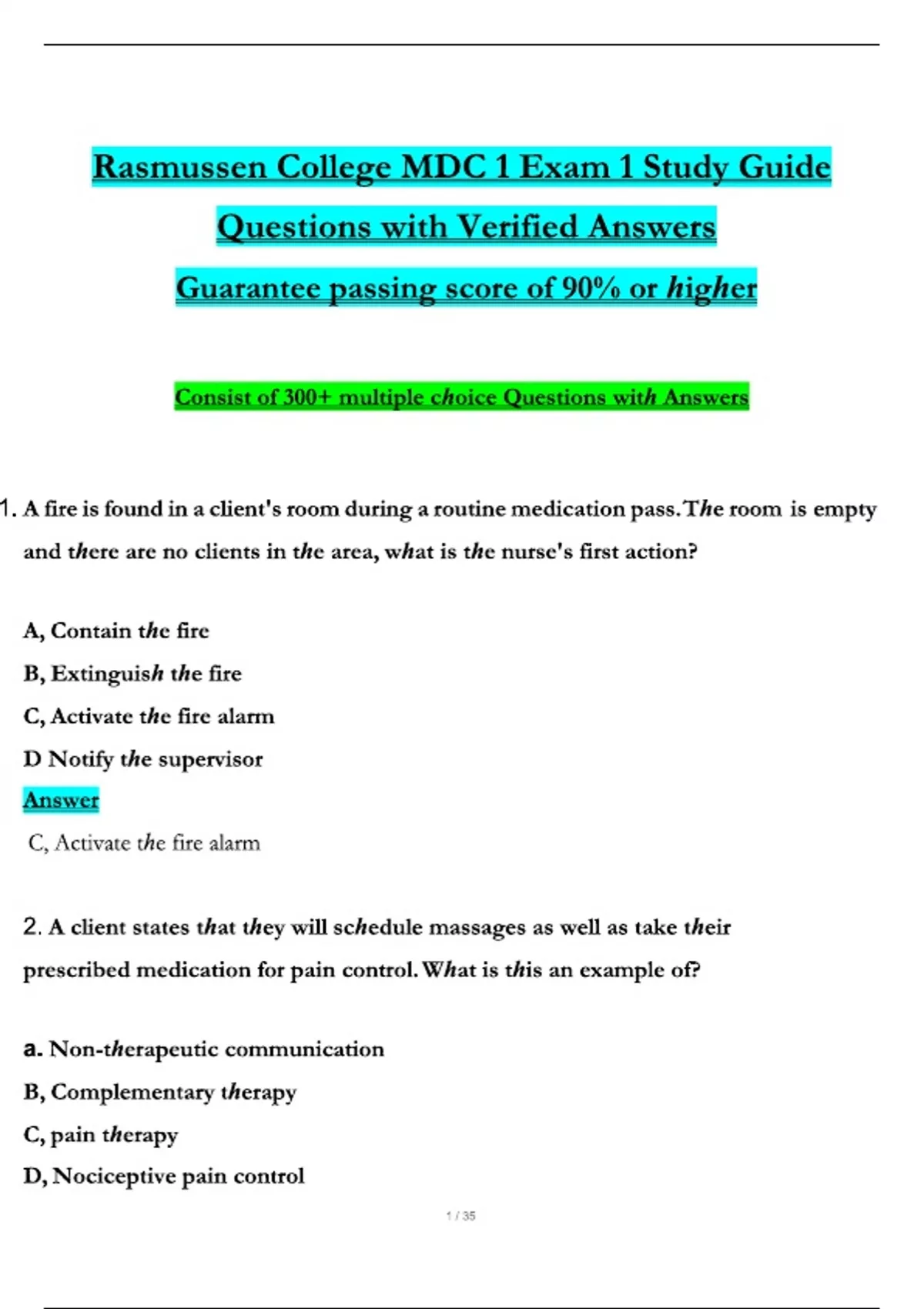 Rasmussen College MDC 1 Exam 1 Study Guide (2025 / 2026) Expected ...