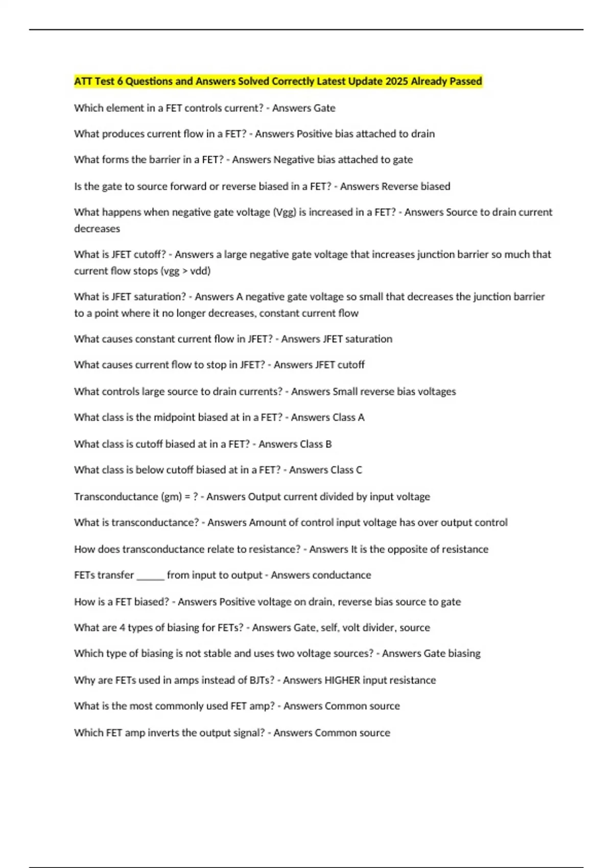 ATT Test 6 Questions and Answers Solved Correctly Latest Update 2025 ...