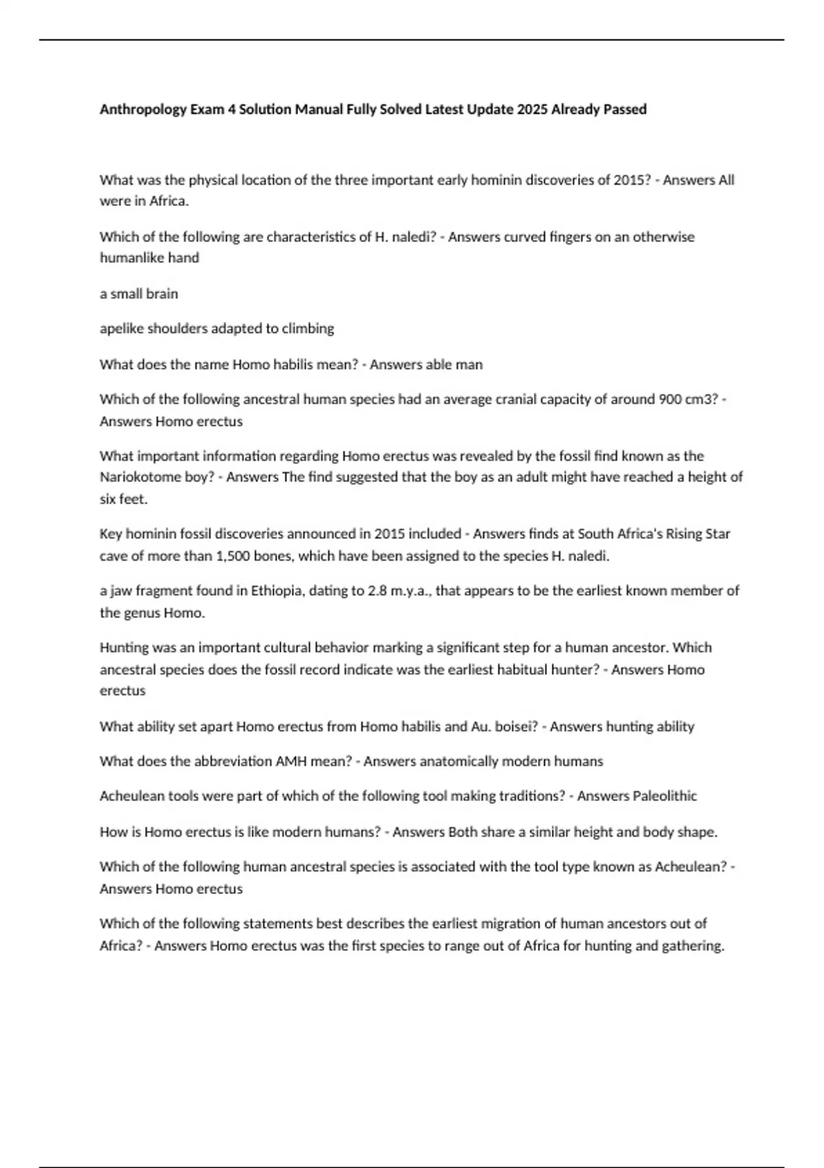 Anthropology Exam 4 Solution Manual Fully Solved Latest Update 2025 ...
