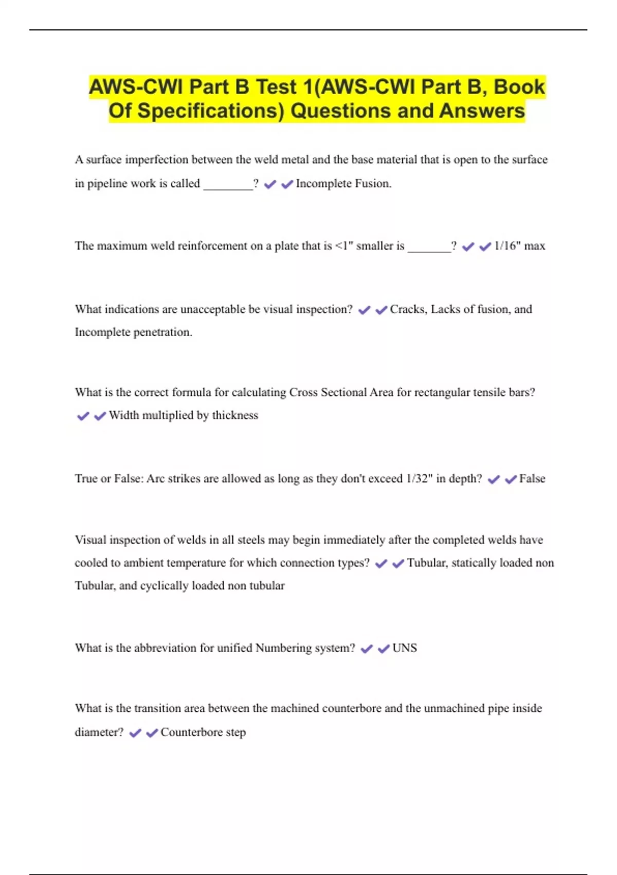 Cwi Code Books AWS-CWI Part B Test 1(AWS-CWI Part B, Book Of Specifications) Questions ...