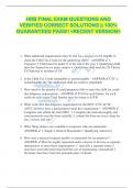 HRB FINAL EXAM QUESTIONS AND  VERIFIED CORRECT SOLUTIONS &vert;&vert; 100&percnt;  GUARANTEED PASS&excl;&excl; <RECENT VERSION> 