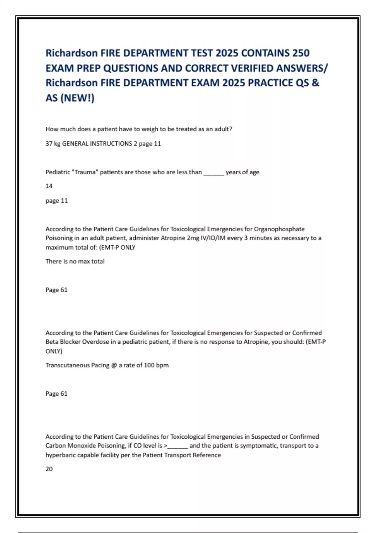 Richardson FIRE DEPARTMENT TEST 2025 CONTAINS 250 EXAM PREP QUESTIONS ...