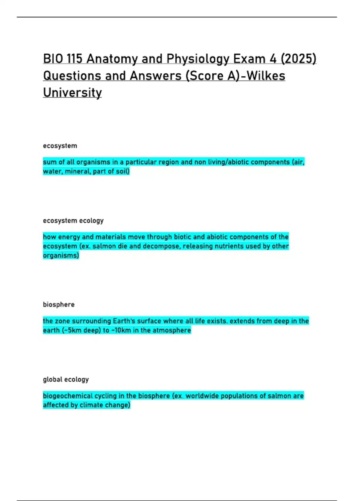 BIO 115 Anatomy and Physiology Exam 4 (2025) Questions and Answers ...
