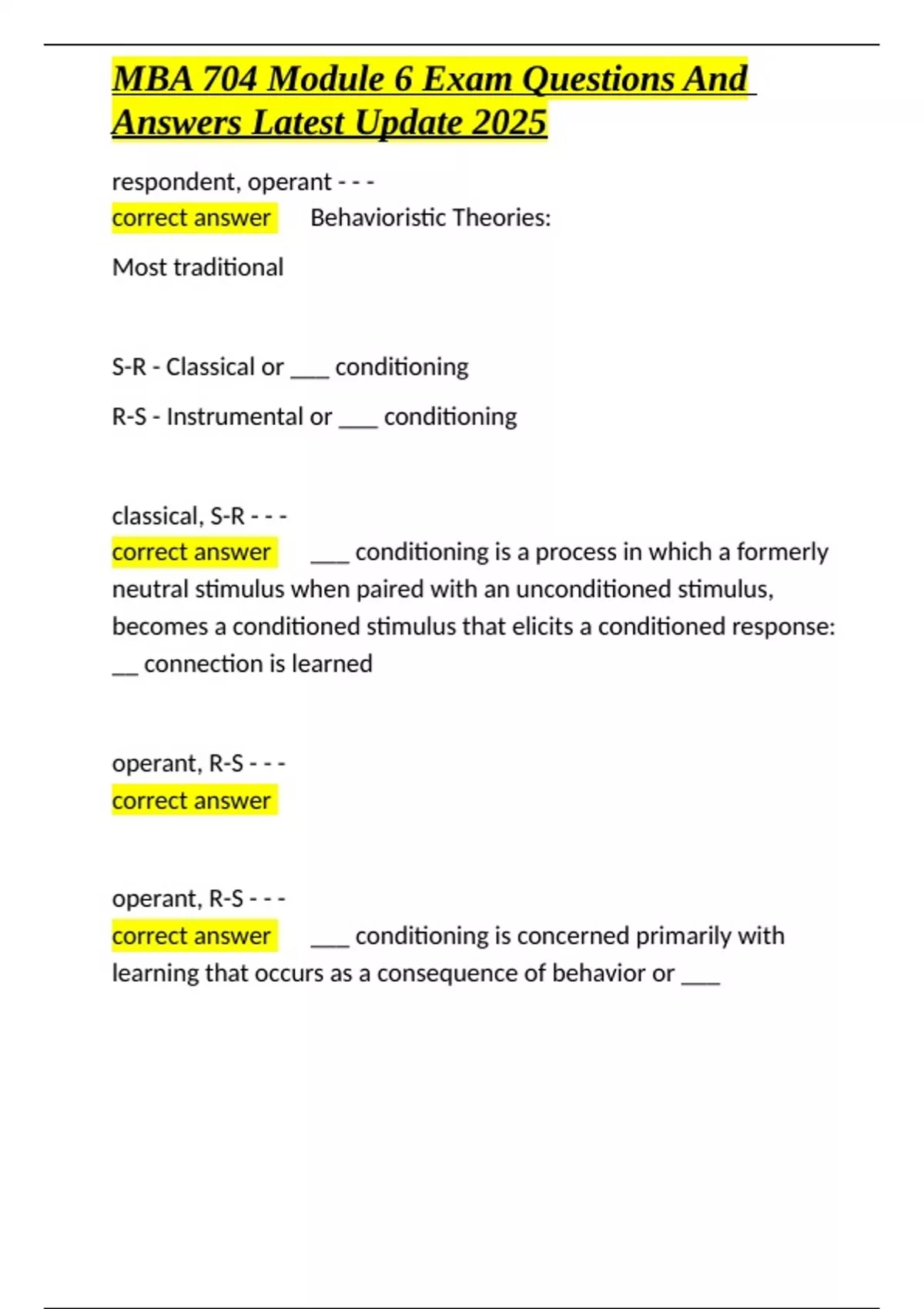 Mba 704 Module 6 Exam Questions And Answers Latest Update 2025 Docx