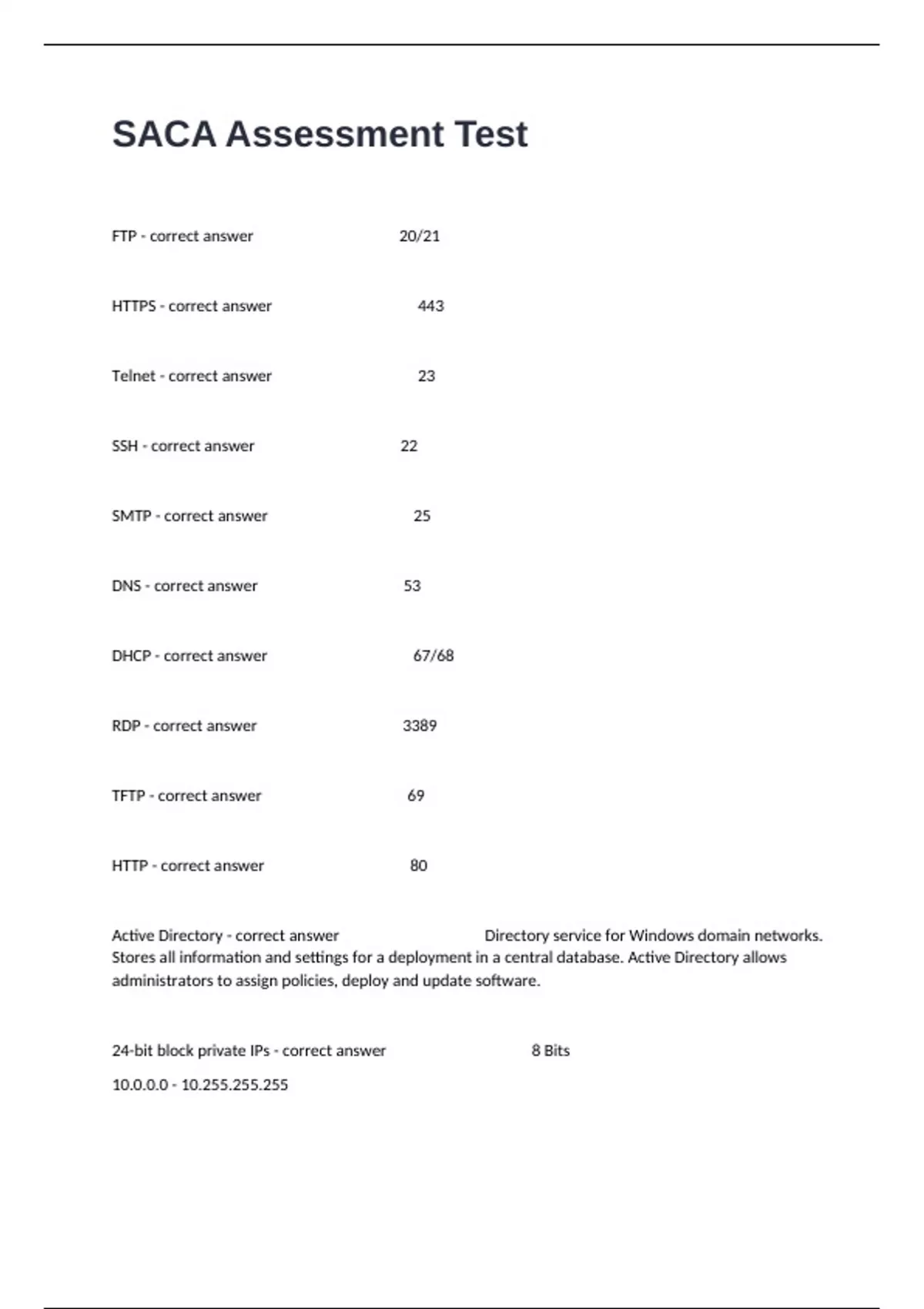 Saca Test Example SACA Assessment Test Questions And Answers 100% Verified. - SACA ...