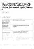 INDIANA PESTICIDE APPLICATOR EXAM REAL EXAM QUESTIONS AND ANSWERS &vert; LATEST VERSION &lpar;2025&rpar; &vert; VERIFIED ANSWERS &vert; GRADED A&plus;