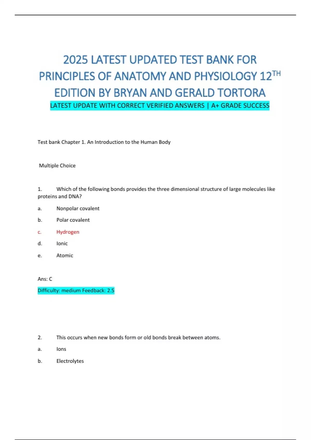 2025 LATEST UPDATED TEST BANK FOR PRINCIPLES OF ANATOMY AND PHYSIOLOGY ...