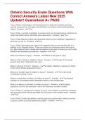 Ontario Security Exam Questions With Correct Answers Latest New 2025 Update&excl;&excl; Guaranteed A&plus; PASS