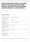 CERTIFIED DEFENSE FINANCIAL MANAGER &lpar;CDFM&rpar; ACTUAL EXAM TEST BANK &lpar;2025 EDITION&rpar; &vert; 270 QUESTIONS AND ANSWERS &vert; ALREADY GRADED A&plus; &vert; LATEST VERSION