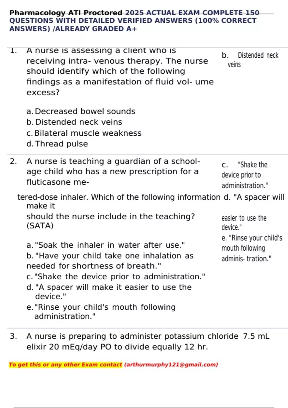 Pharmacology ATI Proctored 2025 ACTUAL EXAM COMPLETE 150 QUESTIONS WITH ...