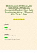 Midterm Exam&colon; NU 650 &sol; NU650 &lpar;Latest 2025 &sol; 2026 Updates STUDY BUNDLE PACKAGE WITH SOLUTIONS&rpar; Health Assessment &sol; Nursing &vert; Questions and Answers &vert; Grade A &vert; 100&percnt; Correct &lpar;Verified Answers&rpar; - Regis