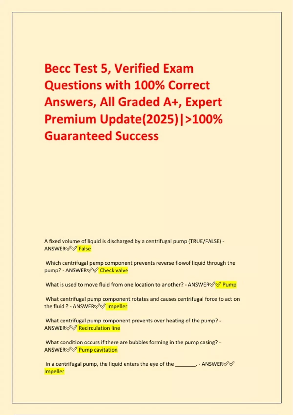 Becc Test 5, Verified Exam Questions with 100% Correct Answers, All ...