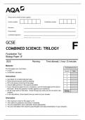 2026 LATEST AQA GCSE COMBINED SCIENCE&colon; TRILOGY BIOLOGY PAPER 1F &vert; ACTUAL QUESTION PAPER FULLY SOLVED WITH EXPERT VERIFIED 100&percnt; CORRECT ANSWERS &vert; A&plus; GRADE GUARANTEED