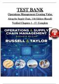 TEST BANK Operations Management Creating Value Along the Supply Chain&comma; 11th Edition &lpar;Russell&rpar; Verified Chapters 1 - 17&comma; Complete