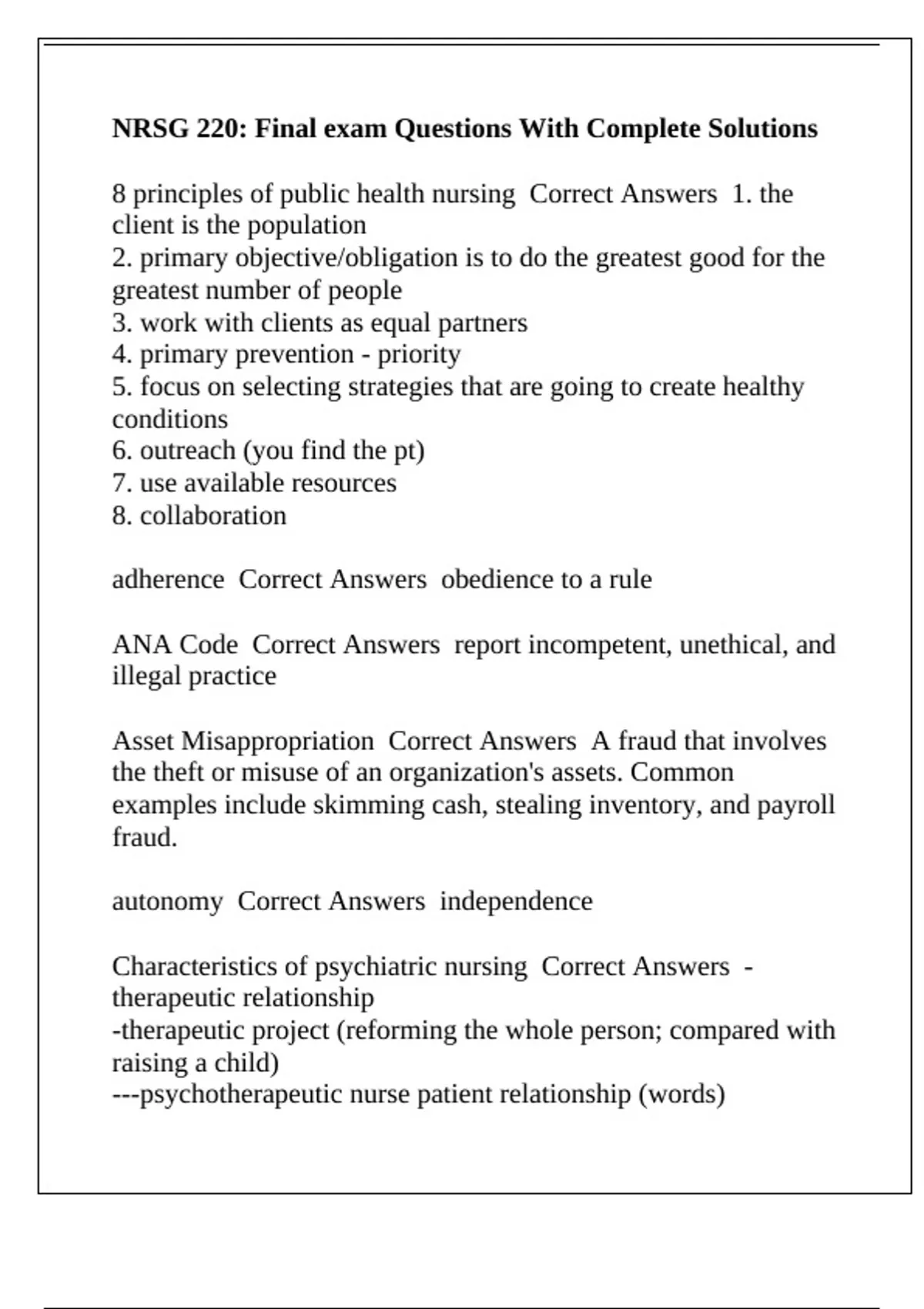 NRSG 220: Final exam Questions With Complete Solutions - NRSG 220 ...