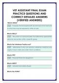 VET ASSISTANT FINAL EXAM  PRACTICE QUESTIONS AND  CORRECT DETAILED ANSWERS  &lpar;VERIFIED ANSWERS&rpar;