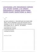 LOUISIANA LIFE INSURANCE SERIES 101 STUDY GUIDE 1-25 (MOST FREQUENTLY ASKED QUESTIONS FROM EXAM) QUESTIONS & ANS!!