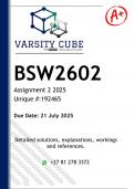 BSW2602 Assignment 2 &lpar;DETAILED ANSWERS&rpar; 2025 - DISTINCTION GUARANTEED