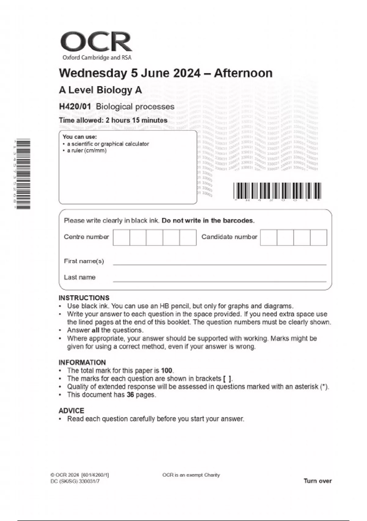 A LEVEL JUNE 2024 OCR BIOLOGY A PAPER 1 Biology Stuvia UK A level june 2024 ocr biology a paper 1 biology stuvia uk