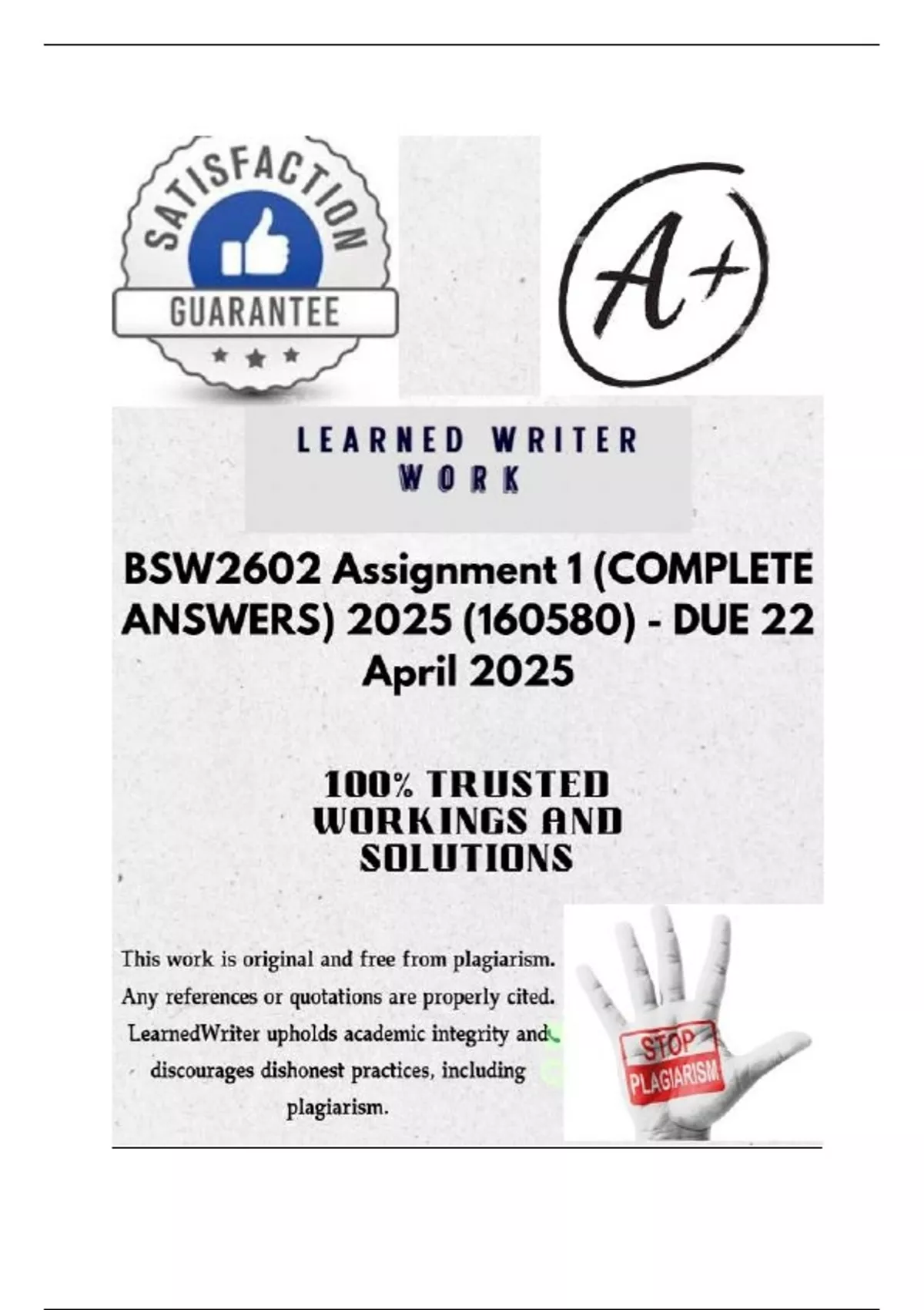 BSW2602 Assignment 1 (COMPLETE ANSWERS) 2025 (160580) - DUE 22 April ...