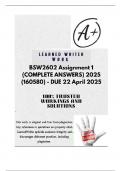 BSW2602 Assignment 1 &lpar;COMPLETE ANSWERS&rpar; 2025 &lpar;160580&rpar; - DUE 22 April 2025&semi; 100&percnt; TRUSTED Complete&comma; trusted solutions and explanations