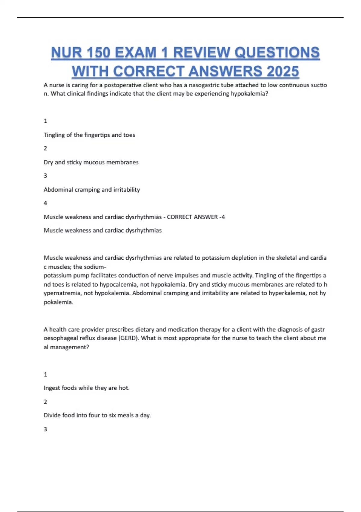 NUR 150 EXAM 1 REVIEW QUESTIONS WITH CORRECT ANSWERS 2025 - NUR 150 ...