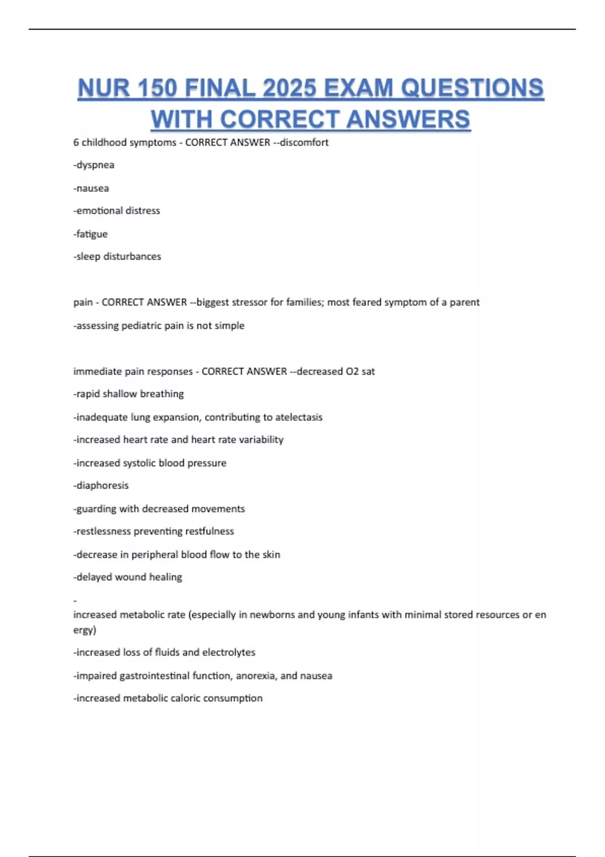 NUR 150 FINAL 2025 EXAM QUESTIONS WITH CORRECT ANSWERS - NUR 150 ...