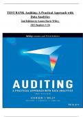 TEST BANK for Auditing&colon; A Practical Approach with Data Analytics 2nd Edition by Laura Davis Wiley&comma; Johnson and Moroney All Chapters 1-16 Complete Newest Edition ISBN&colon;9781119785996