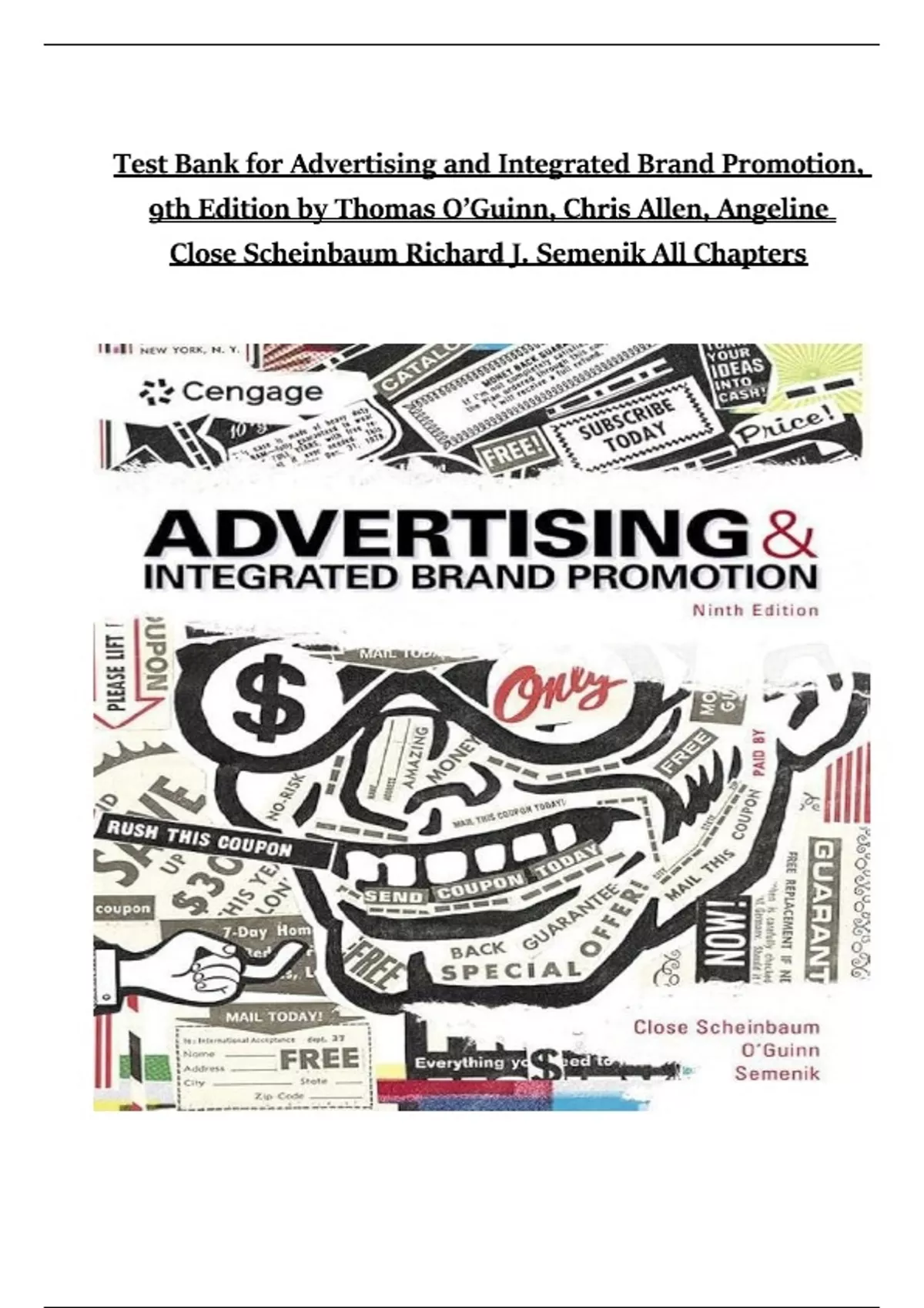 Test Bank for Advertising and Integrated Brand Promotion, 9th Edition