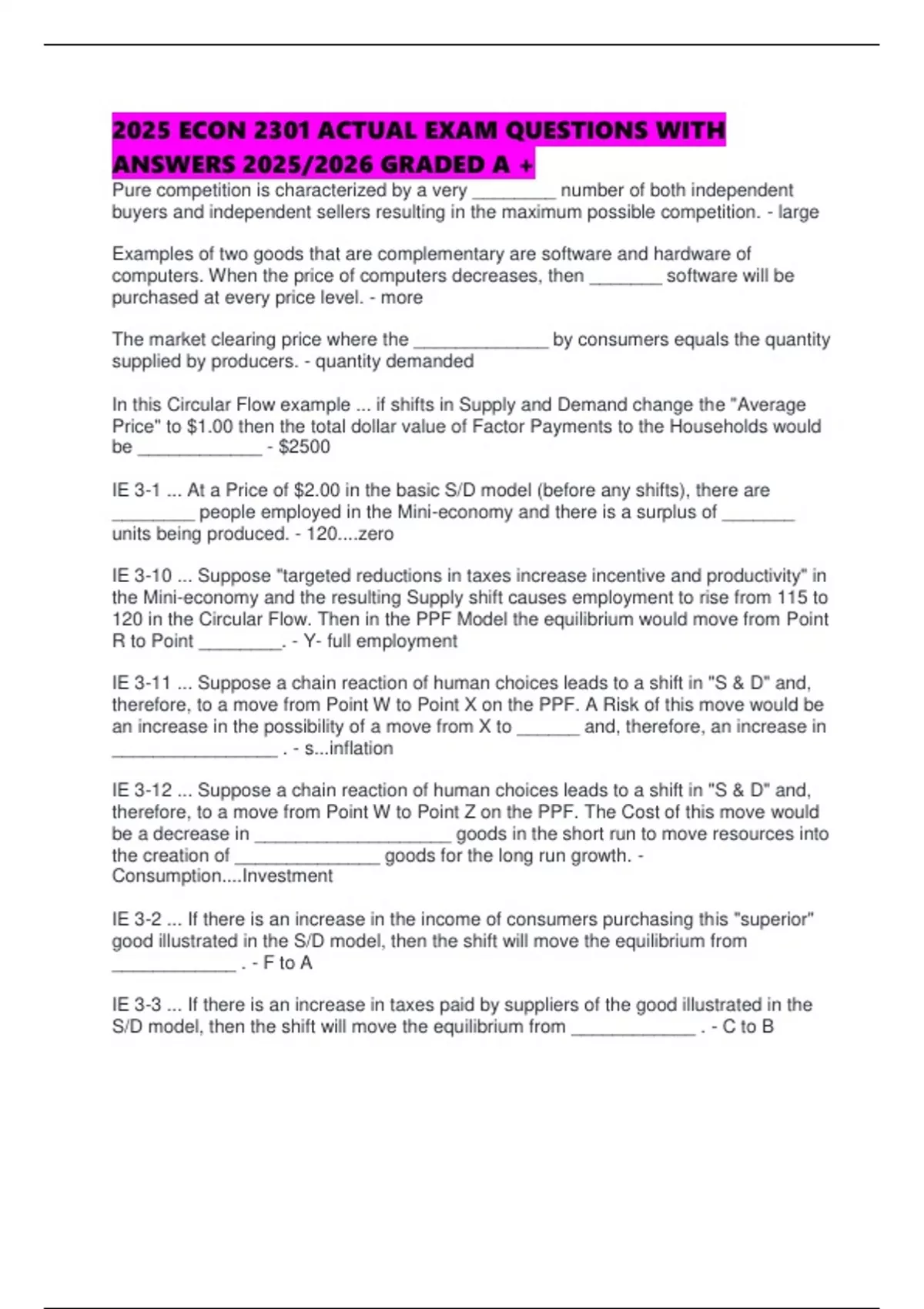 2025 ECON 2301 ACTUAL EXAM QUESTIONS WITH ANSWERS 2025/2026 GRADED A ...