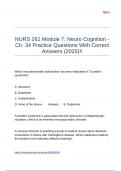 NURS 261 Module 7 Neuro Cognition - Ch&period; 34 Practice Questions With Correct Answers &lpar;2025&rpar;&excl;&excl;