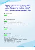 Exam 4&colon; NU170&sol; NU 170 &lpar;Latest 2025&sol; 2026 Update&rpar; Maternal-Child Nursing Review&vert; Questions & Answers&vert; Grade A&vert; 100&percnt; Correct &lpar;Verified Solutions&rpar;- Galen