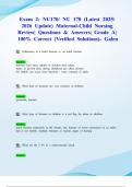 Exam 2&colon; NU170&sol; NU 170 &lpar;Latest 2025&sol; 2026 Update&rpar; Maternal-Child Nursing Review&vert; Questions & Answers&vert; Grade A&vert; 100&percnt; Correct &lpar;Verified Solutions&rpar;- Galen