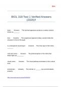BIOL 318 Test 1 Verified Answers &lpar;2025&rpar;&excl;&excl;