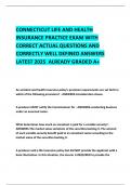 CONNECTICUT LIFE AND HEALTH INSURANCE PRACTICE EXAM WITH CORRECT ACTUAL QUESTIONS AND CORRECTLY WELL DEFINED ANSWERS LATEST 2025  ALREADY GRADED A&plus;     