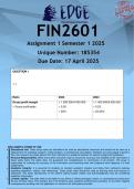 FIN2601 Assignment 1 &lpar;ANSWERS&rpar; Semester 1 2025 - DISTINCTION GUARANTEED