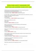 TEXAS FOOD SAFETY MANAGERS TEST QUESTIONS AND ANSWERS PASSED WITH 100&percnt;