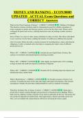 MONEY AND BANKING - ECON30005 UPDATED ACTUAL Exam Questions and  CORRECT Answers