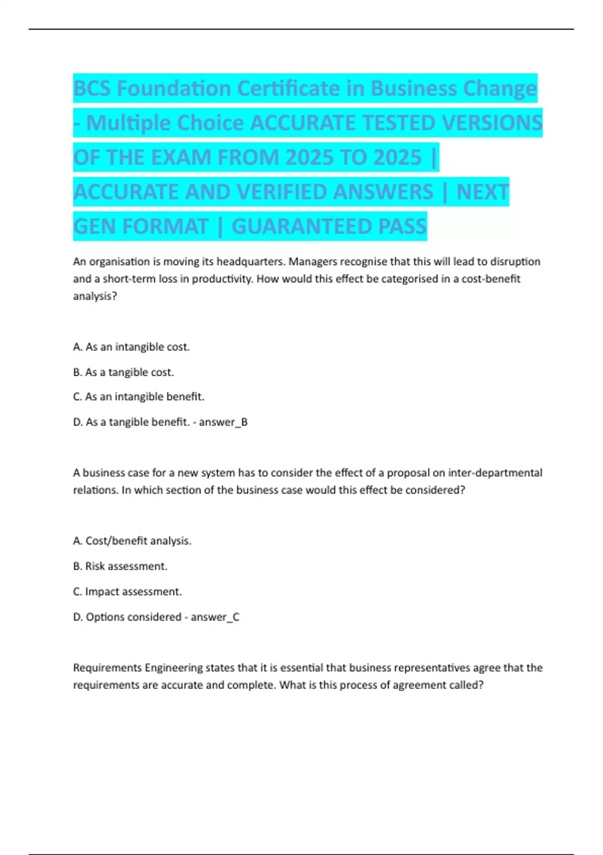 BCS Foundation Certificate in Business Change - Multiple Choice ...