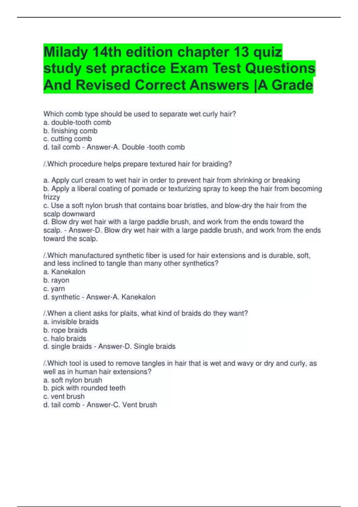 Milady 14th edition chapter 13 quiz study set practice Exam Test ...