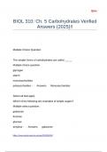BIOL 310 Ch&period; 5 Carbohydrates Verified Answers &lpar;2025&rpar;&excl;&excl;