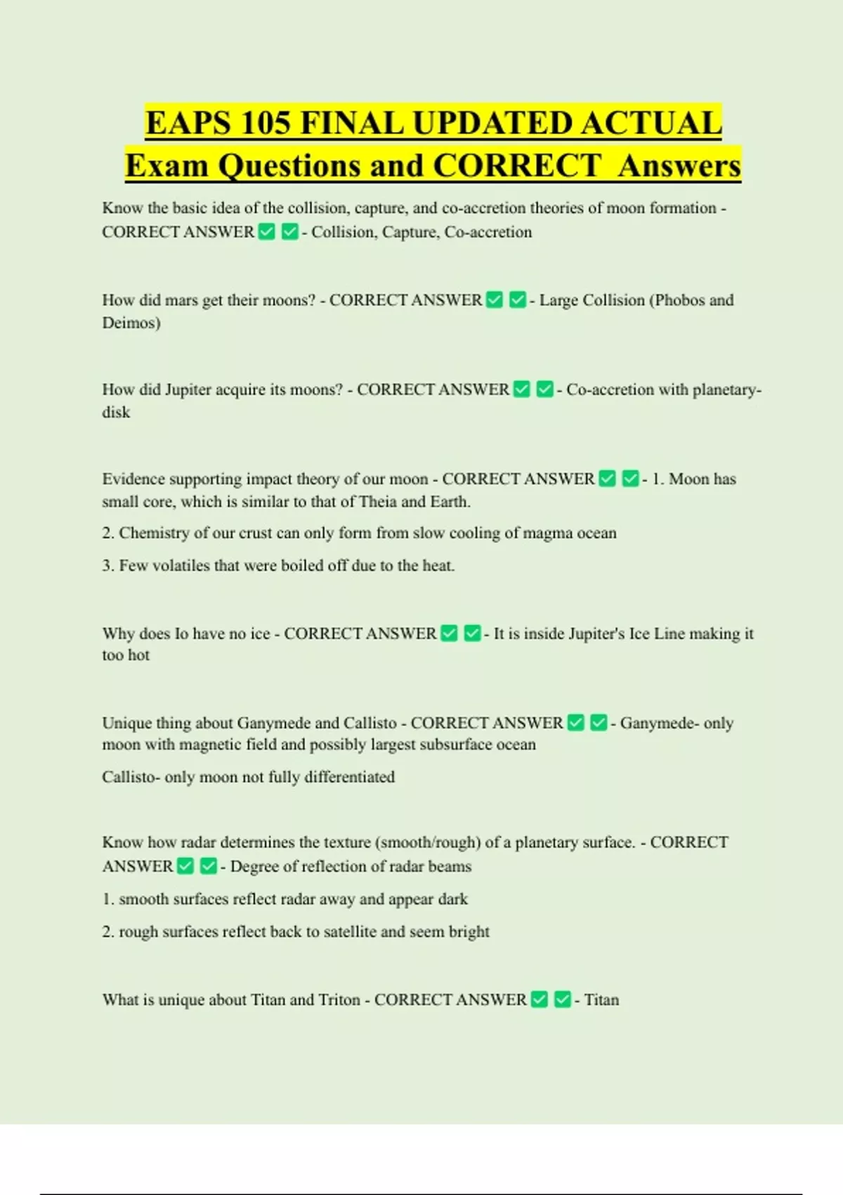 EAPS 105 FINAL UPDATED ACTUAL Exam Questions and CORRECT Answers - EAPS ...