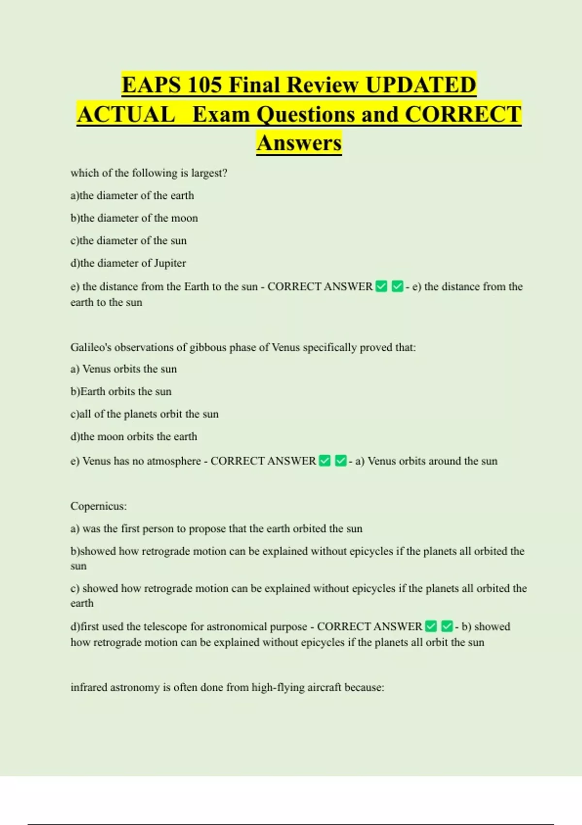 EAPS 105 Final Review UPDATED ACTUAL Exam Questions and CORRECT Answers ...