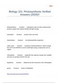 Biology 101 Photosynthesis Verified Answers &lpar;2025&rpar;&excl;&excl;