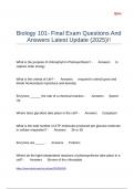 Biology 101- Final Exam Questions And Answers Latest Update &lpar;2025&rpar;&excl;&excl;